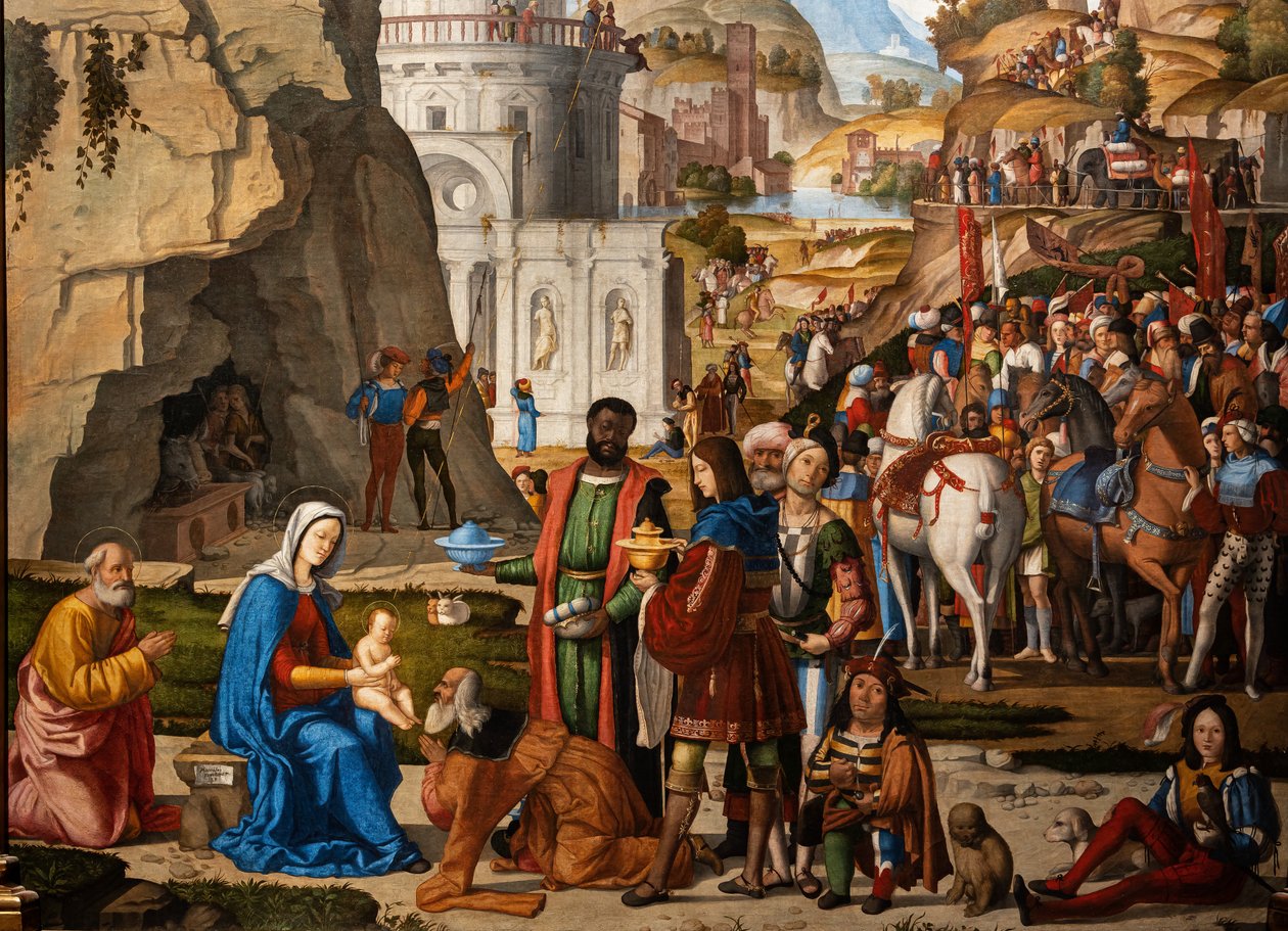 Tillbedjan av de vise männen, detalj av Marcello Fogolino