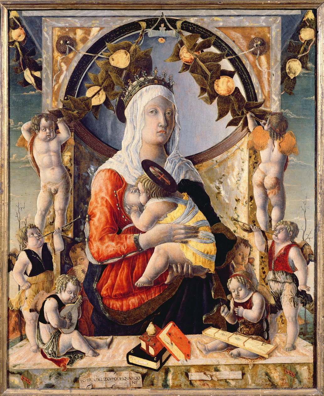 Jungfrun och barnet omgiven av åtta änglar, 1455 av Marco Zoppo