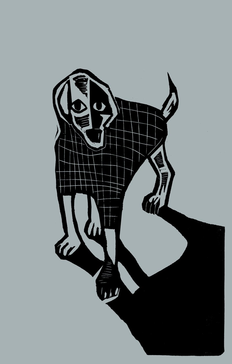Hund, 2023 (linoleum på papper) av Marco Campedelli