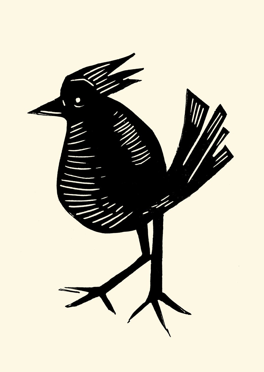 Fancy Bird, 2023 (linoleum på papper) av Marco Campedelli