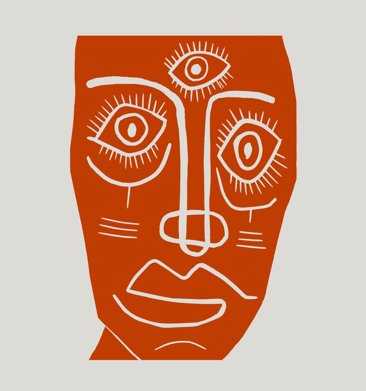 Mask, 2023 (linoleum på papper) av Marco Campedelli