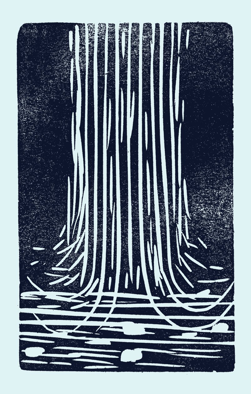Vattenfall, 2014 (linoleum på papper) av Marco Campedelli