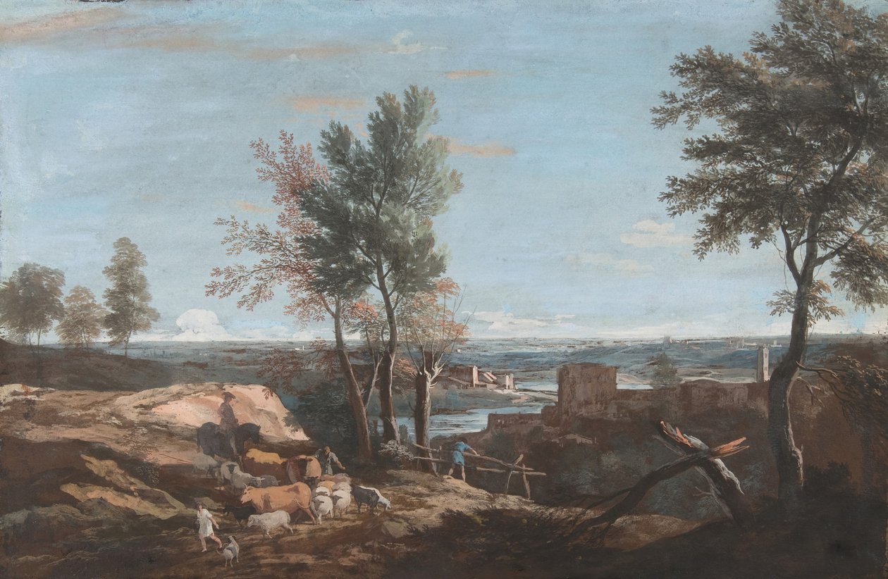 Vidsträckt pastoralt landskap, ca. 1700-1730. av Marco Ricci