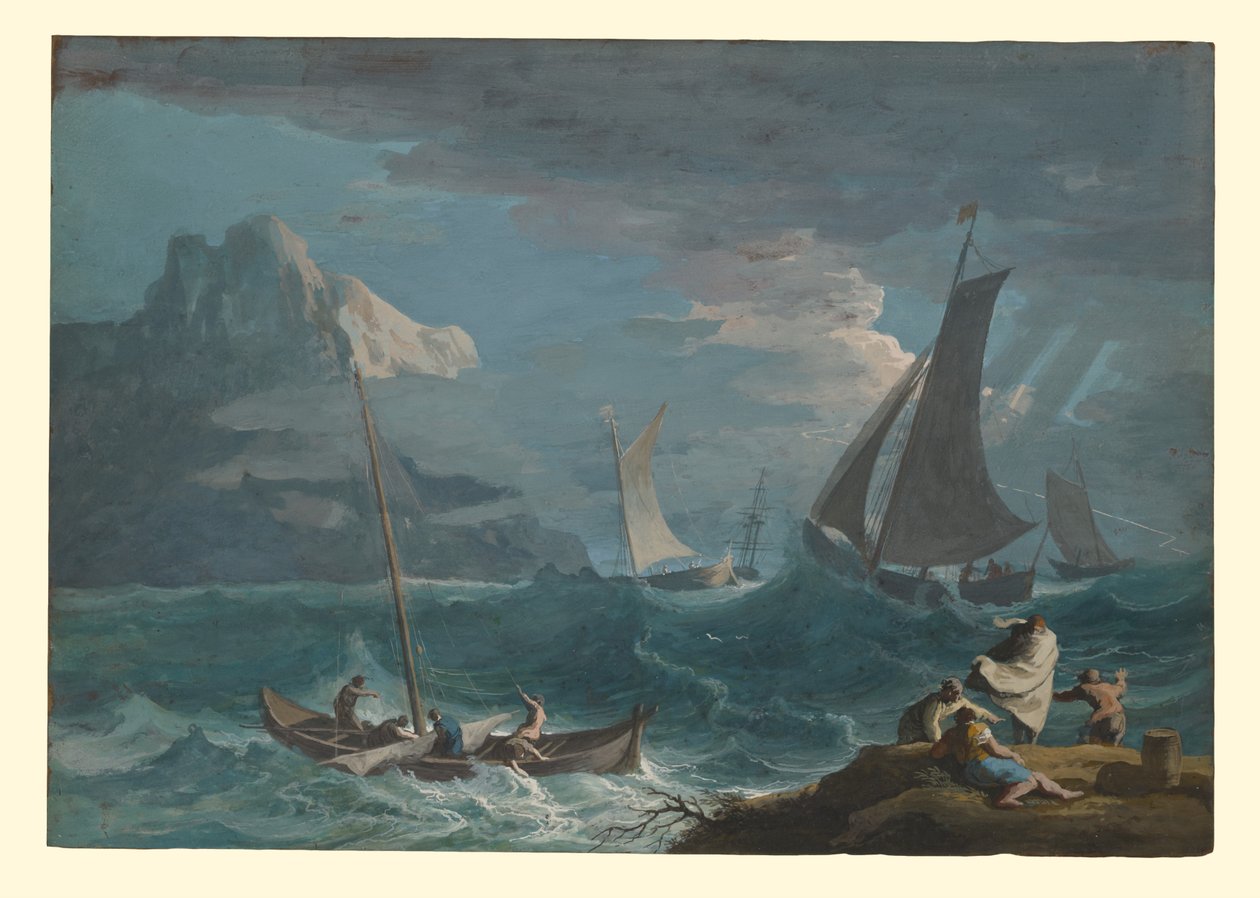Fiskebåtar i storm av Marco Ricci