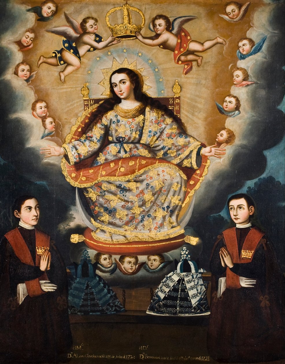 Seated Madonna with Graduation of the García Brothers av Marcos Zapata y taller