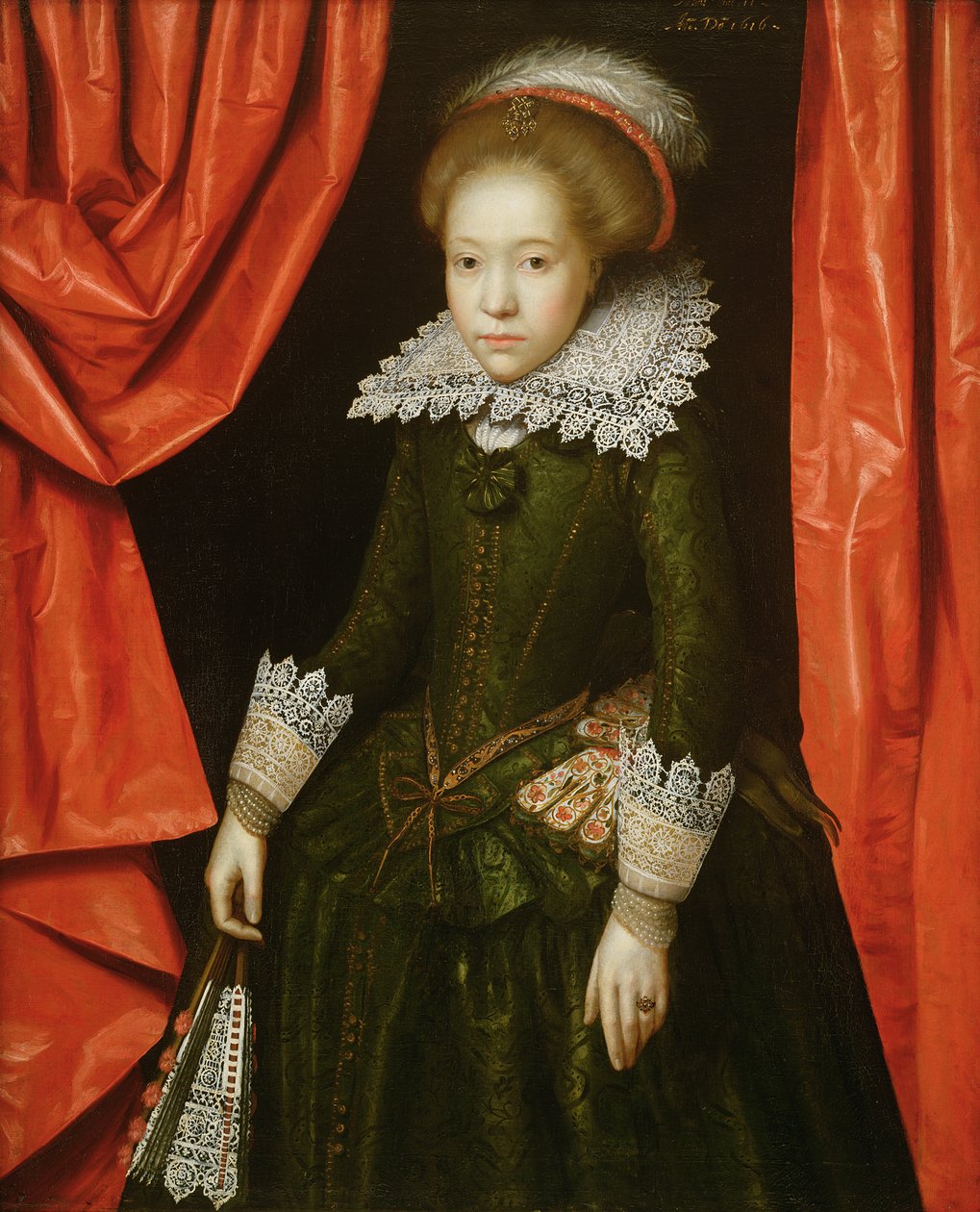 Porträtt av en flicka från familjen de Ligne, 1616 (en i ett par) (se även 142776) av Marcus Gheeraerts