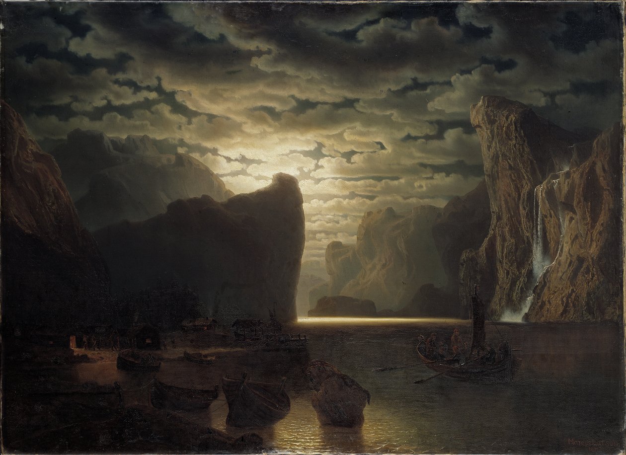 Norska fjorden i månsken, 1861 av Marcus Larson