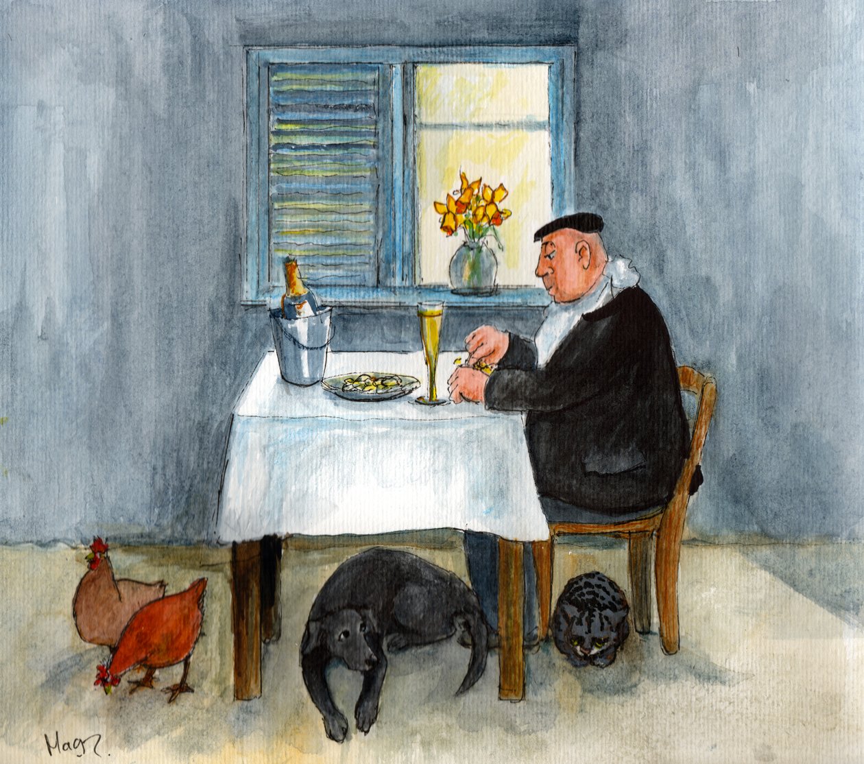 Pierres födelsedag (akvarell på papper) av Margaret Loxton