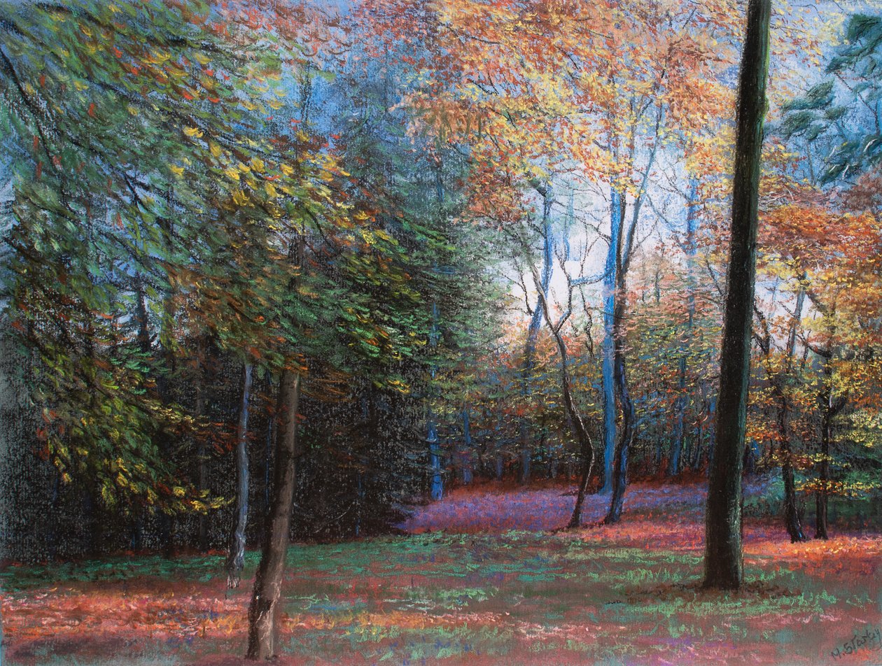 Höst i skogen, 1999 (pastell) av Margo Starkey