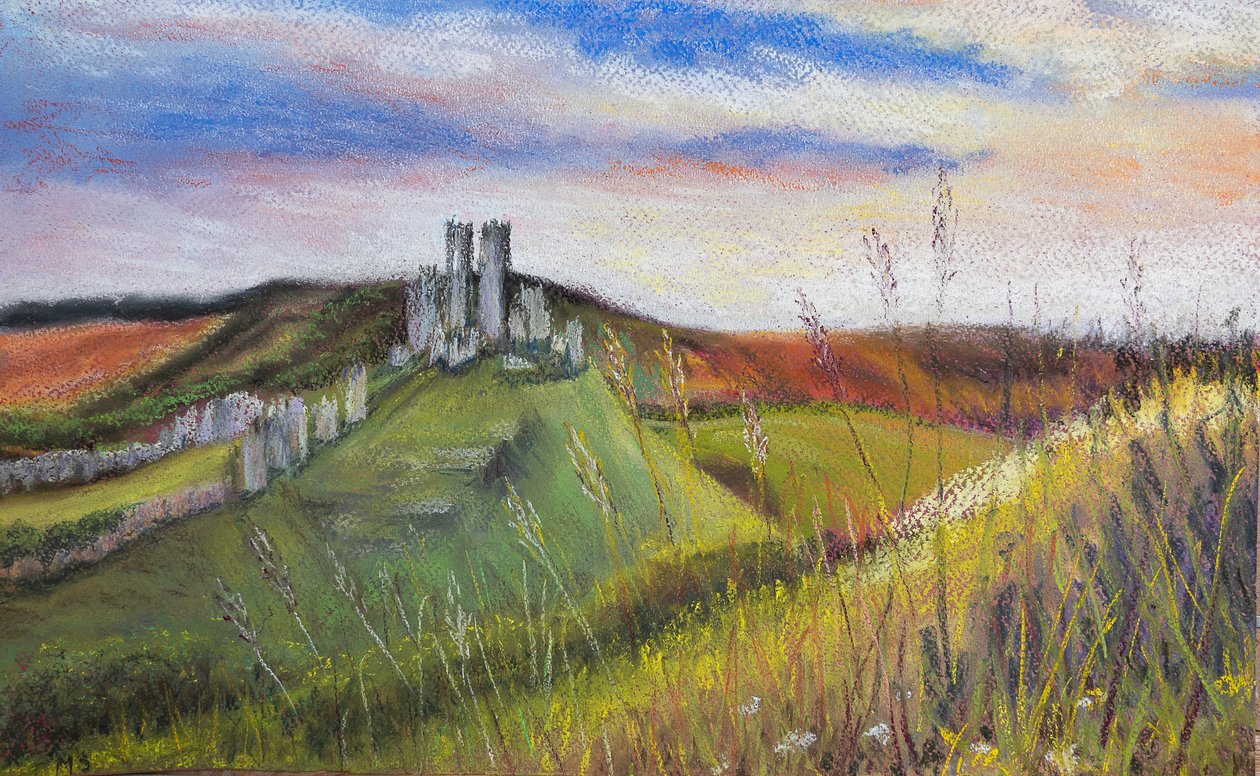 Corfe Castle, 2020 (pastell) av Margo Starkey