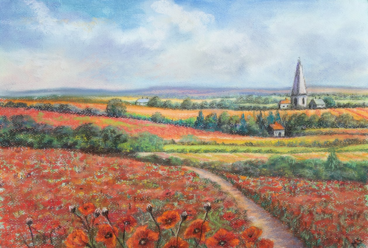 Cotswold poppy field, 2022 (pastell) av Margo Starkey