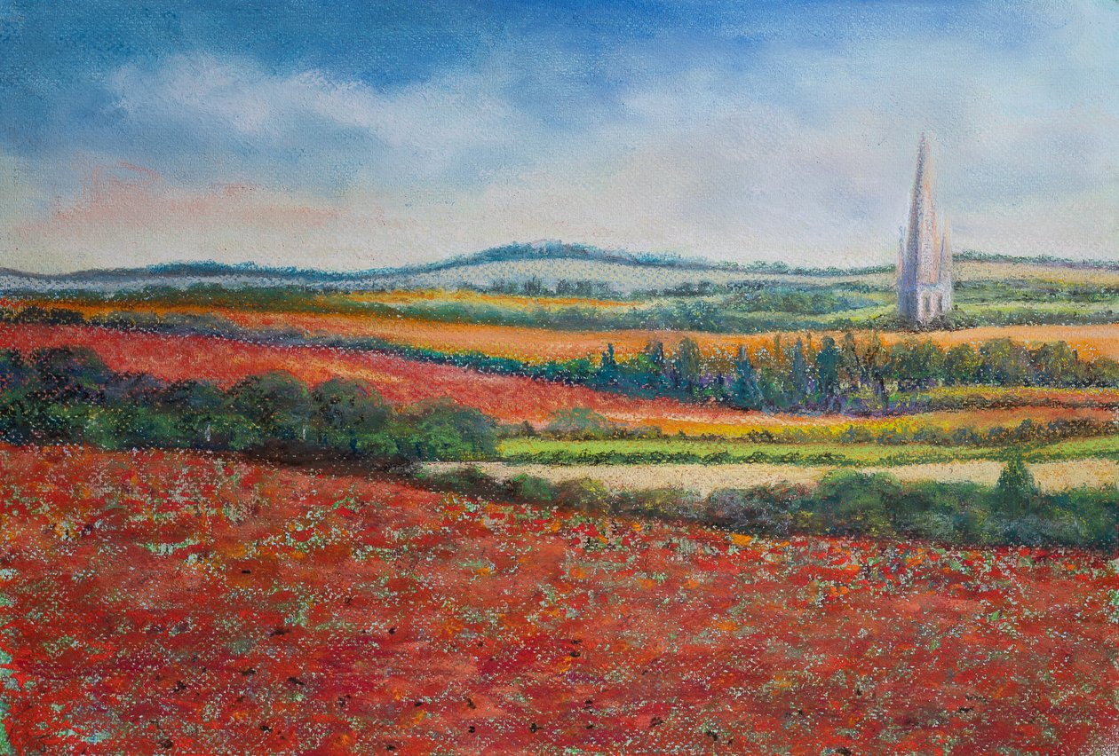 Poppy fields, 2021 (pastell) av Margo Starkey