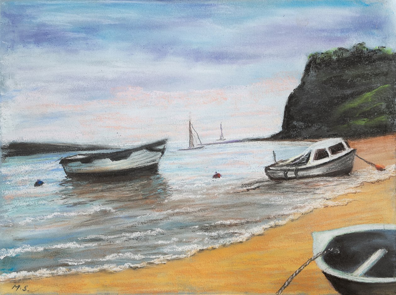 Shaldon Beach South Devon, 2022 (pastell) av Margo Starkey