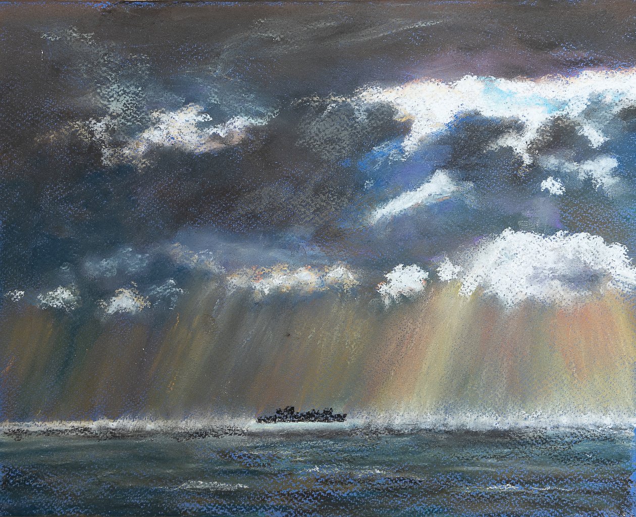 Squall near lonely ship, 2020 (pastell) av Margo Starkey