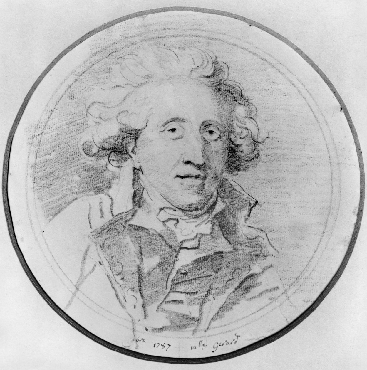 Porträtt antas vara Jean-Honore Fragonard (1732-1806) 1787 (pierre noire på papper) av Marguerite Gerard
