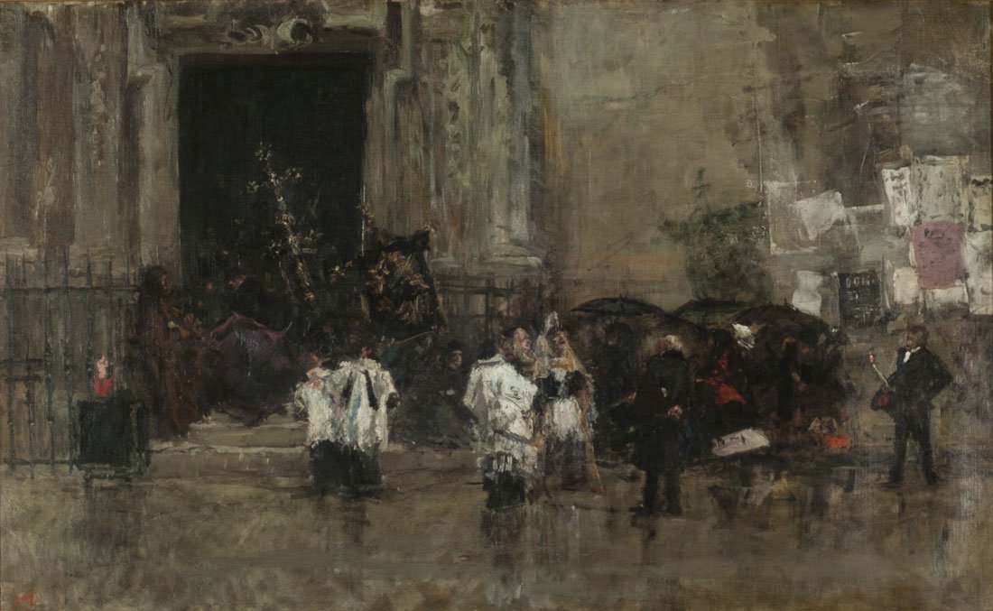 The procession surprised by the rain av Marià Fortuny