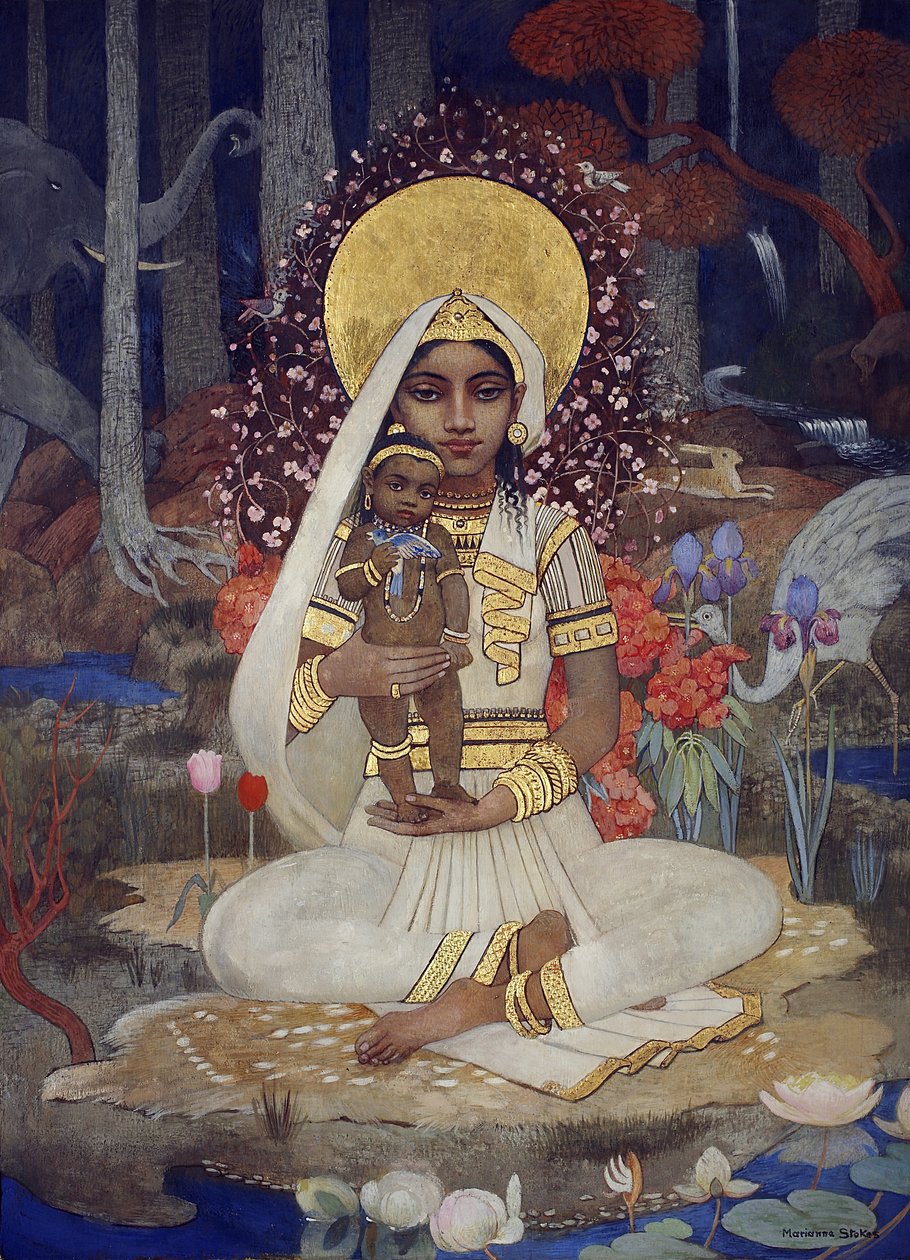 Devaki, Krishnas mor (tempera och guldfärg på papper lagt ombord) av Marianne Stokes