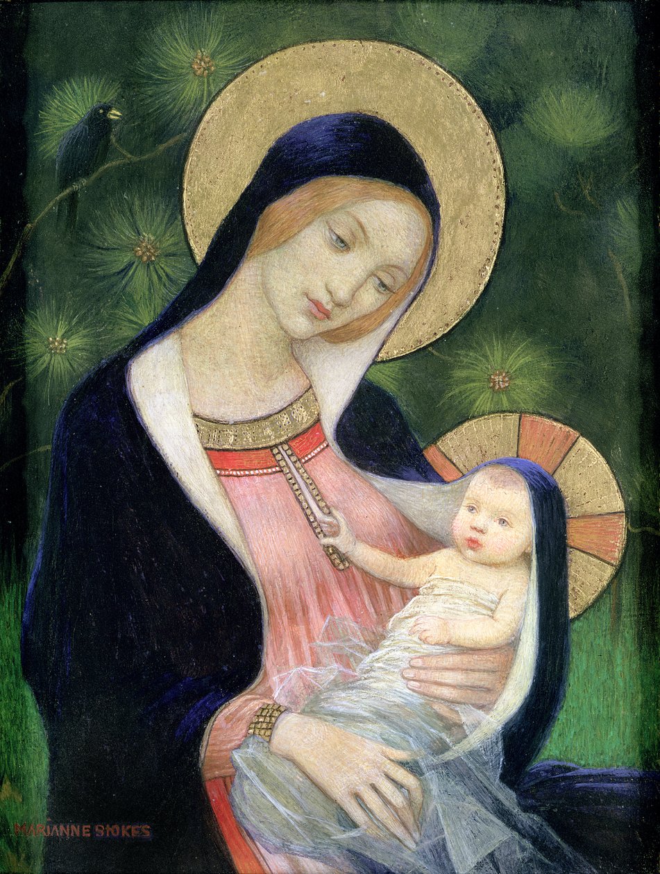 Madonna of the Gran Tree, 1925 (tempera och förgylld på gesso ombord) av Marianne Stokes