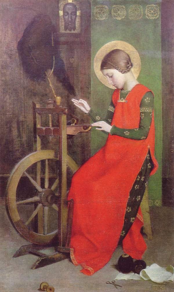 St Elizabeth of Hungary Spinning for the Poor av Marianne Stokes