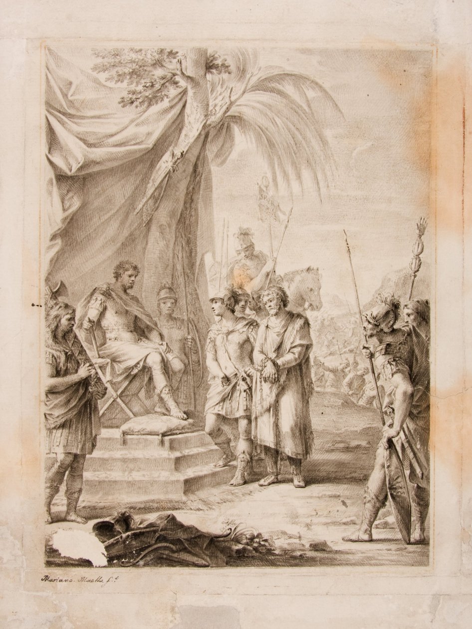 Jugurtha Bound and Handed Over to Silanus, who Takes Him to Marius av Mariano Salvador Maella