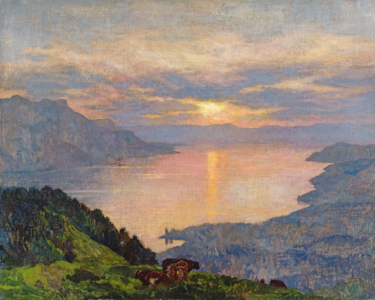 Solnedgång vid Genèvesjön, 1907 av Marie Auguste Emile Rene Menard