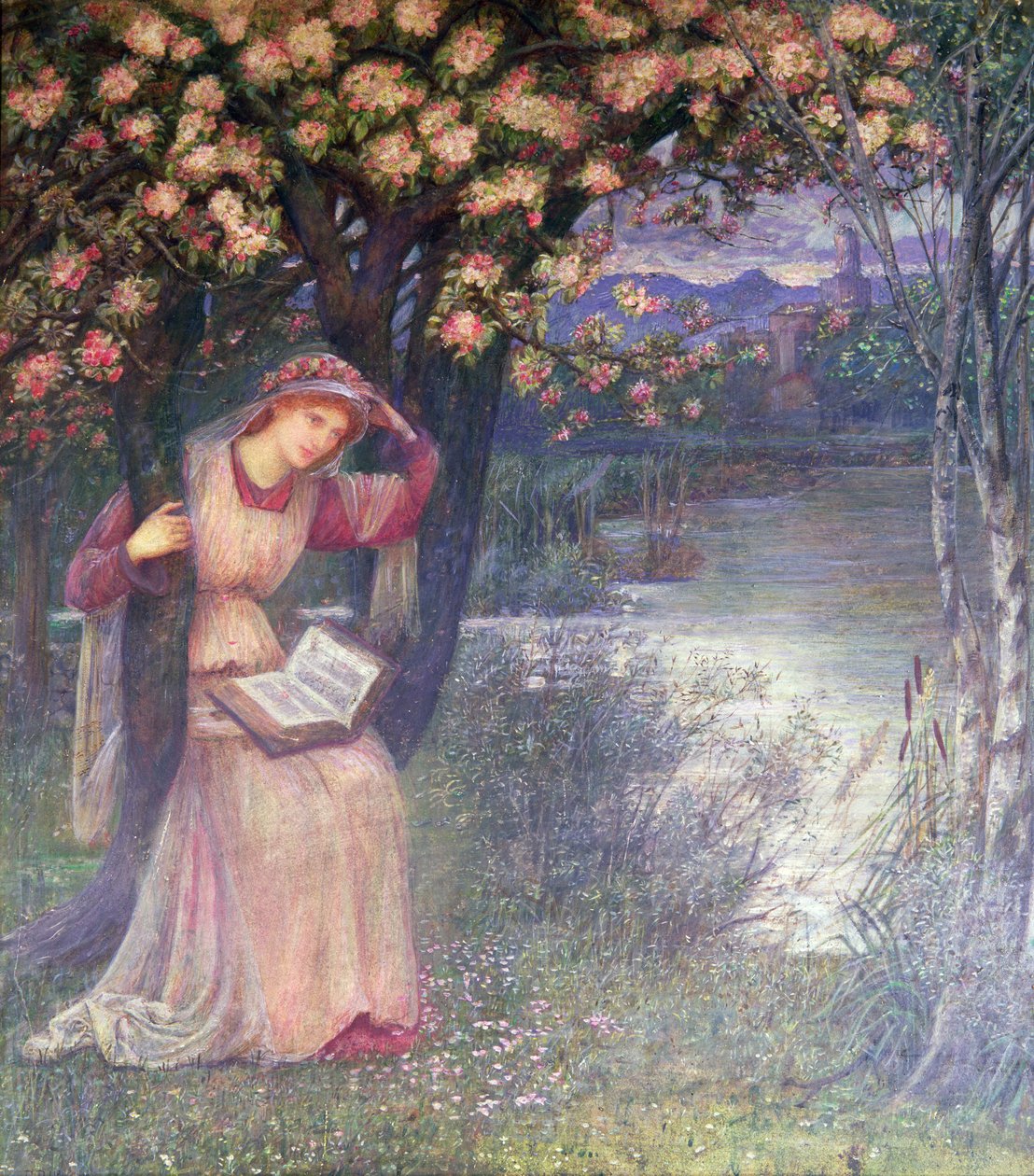 Kvinna som läser i en trädgård av Marie Spartali Stillman