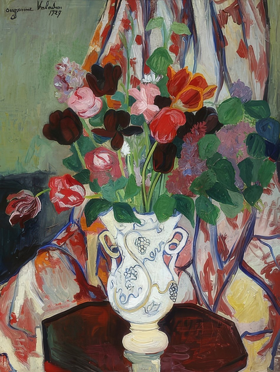 Vas med tulpaner. 1927 av Marie Clementine (Suzanne) Valadon