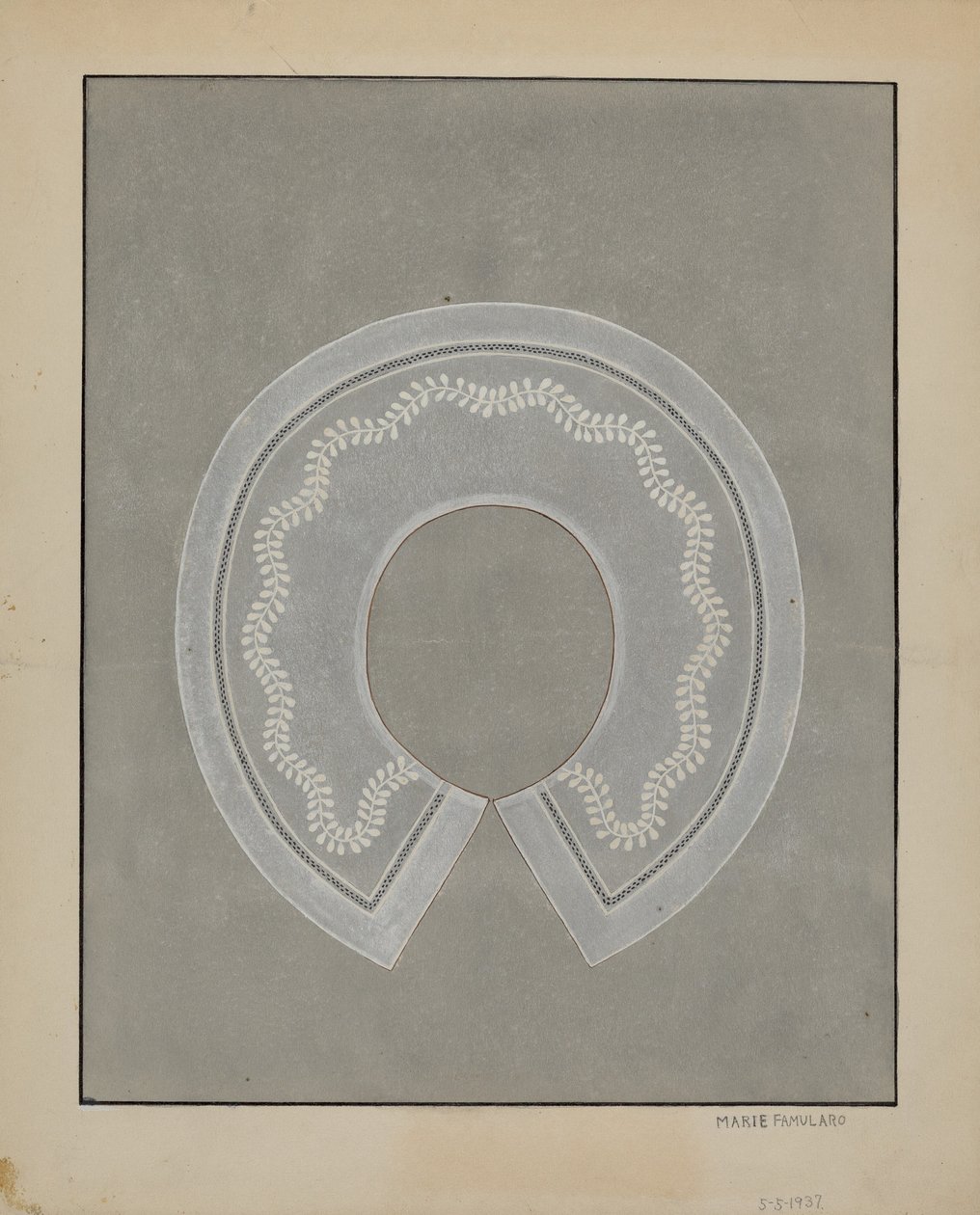 Broderad linnekrage, ca. 1936. av Marie Famularo