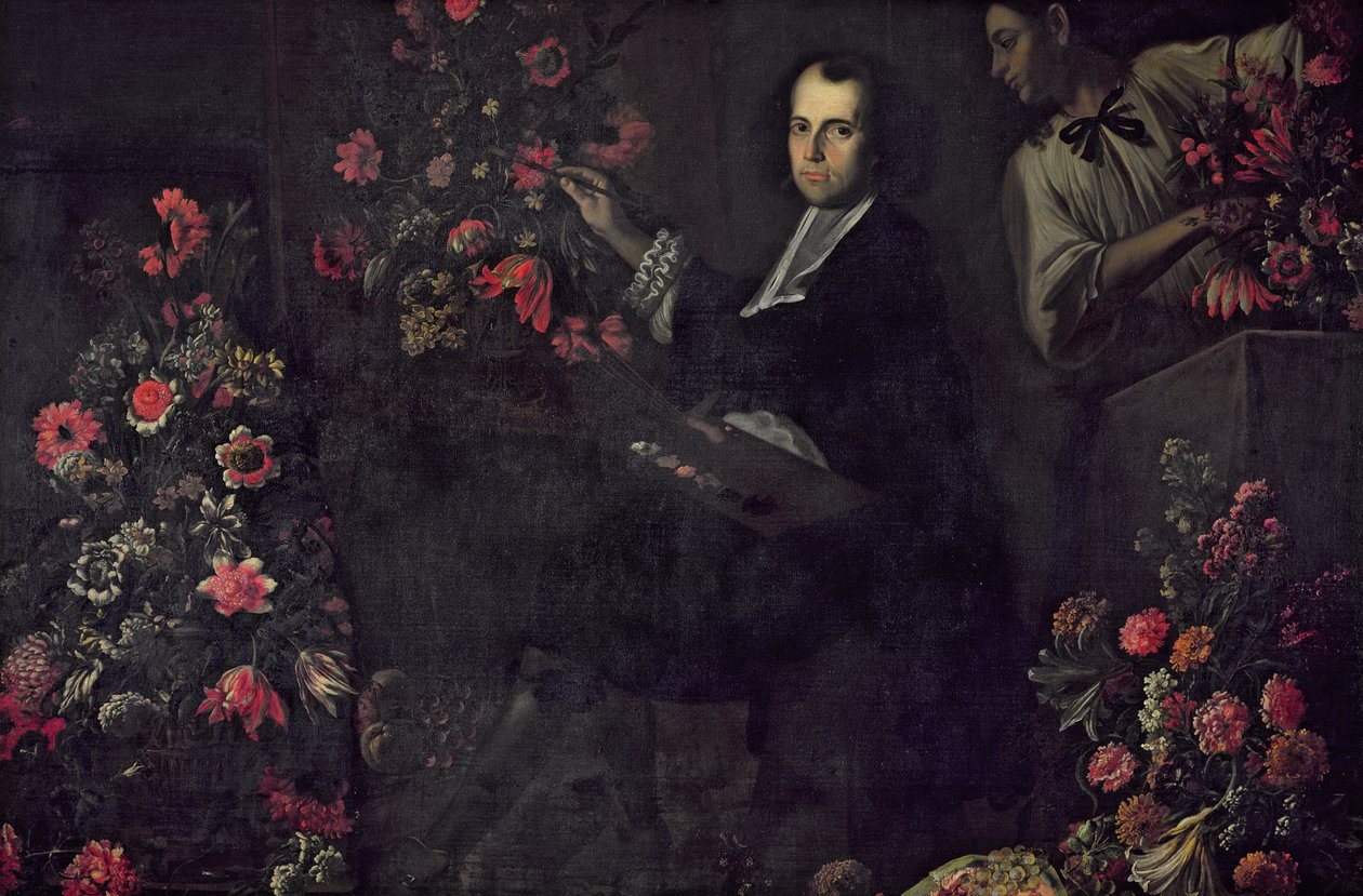 Självporträtt med en tjänare, c.1650 av Mario dei Fiori