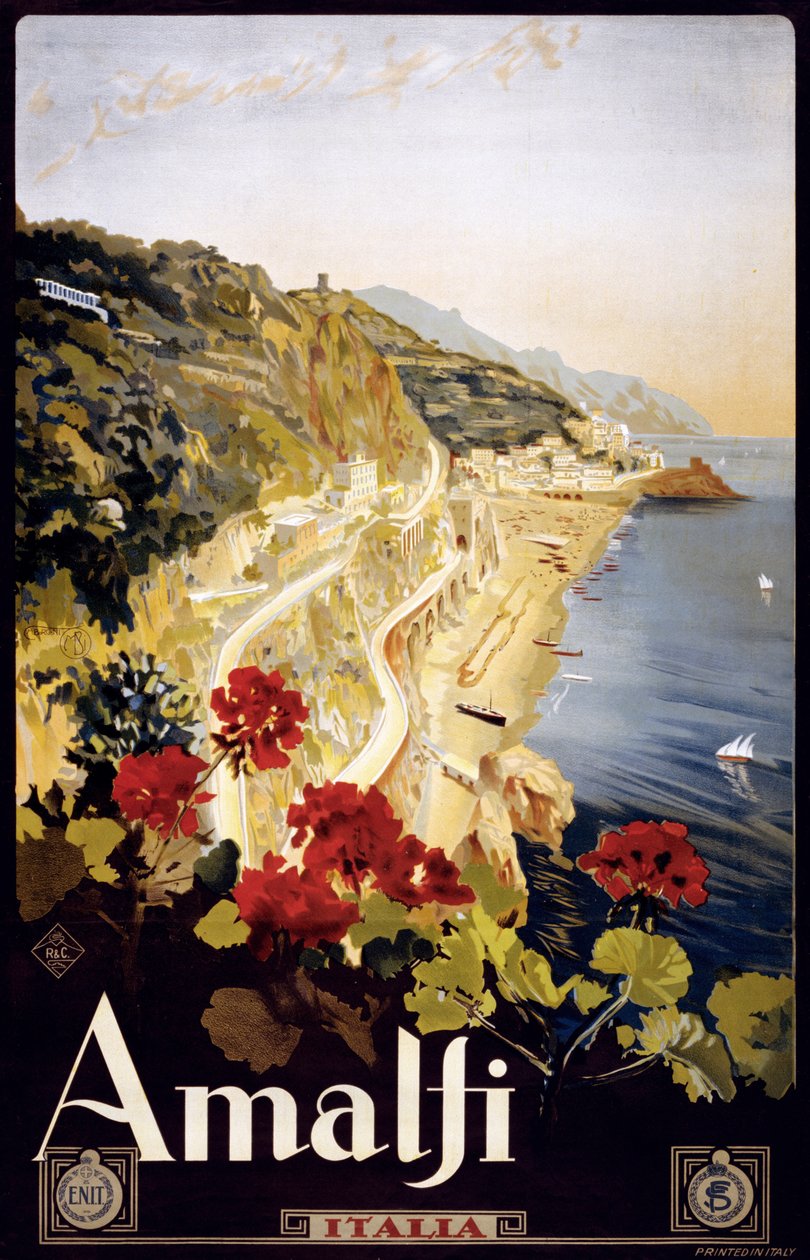 Amalfikustens reseaffisch, ca 1910 (litografi) av Mario Borgoni