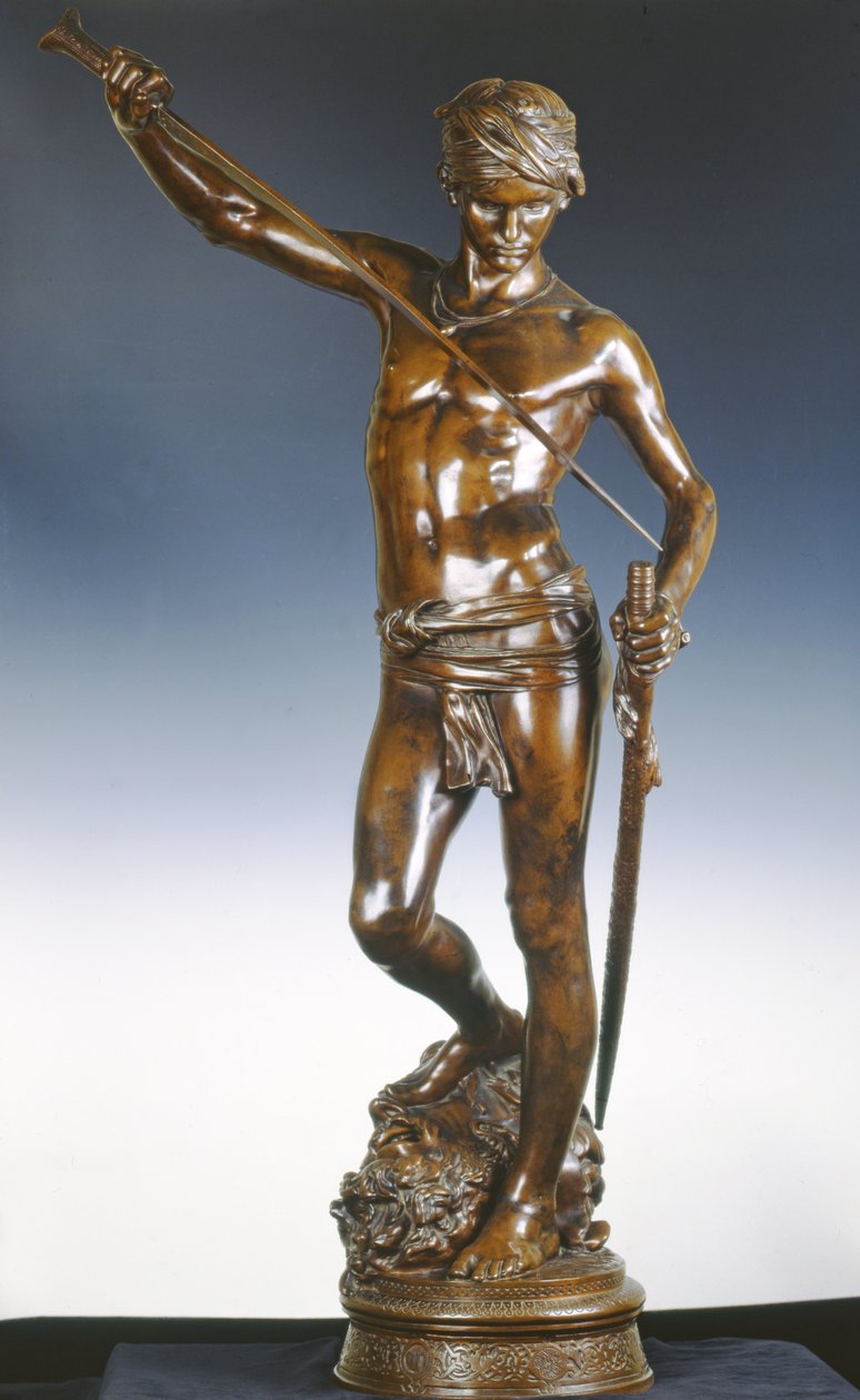 David med Goliats huvud, ca 1872 (brons med mörkbrun patina) av Marius Jean Antonin Mercie