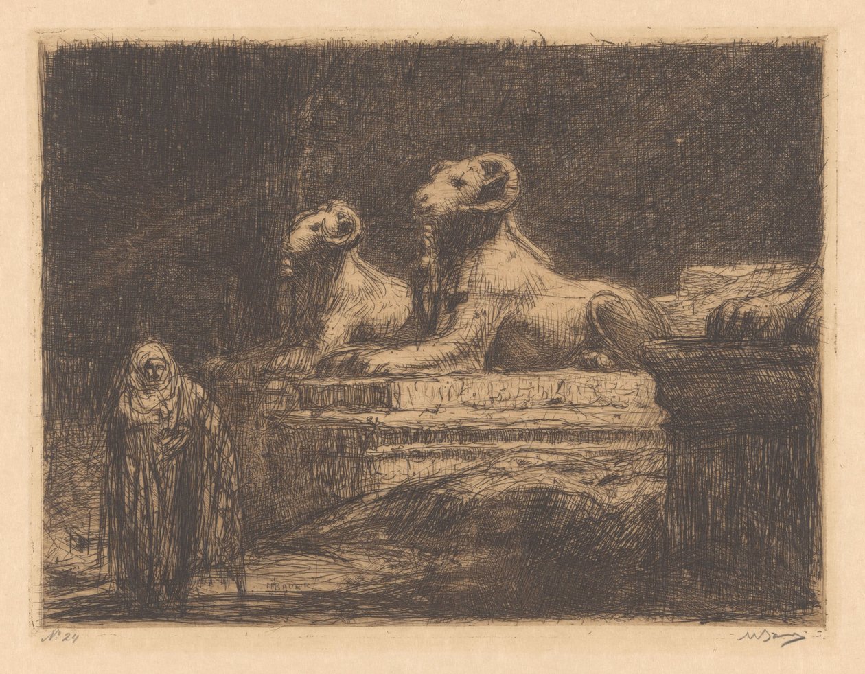 Egyptiska tempelvakter av Marius Bauer (signed by artist)