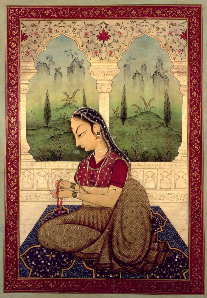 Lady Making a Garland (tempera och olja på panel) av Mark Briscoe