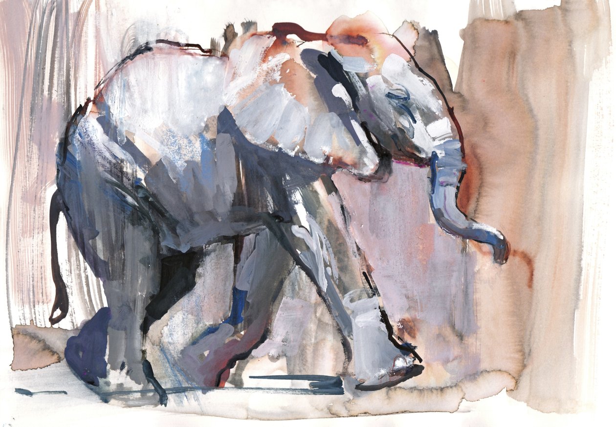 Babyelefant, 2012 (blandmaterial på papper) av Mark Adlington