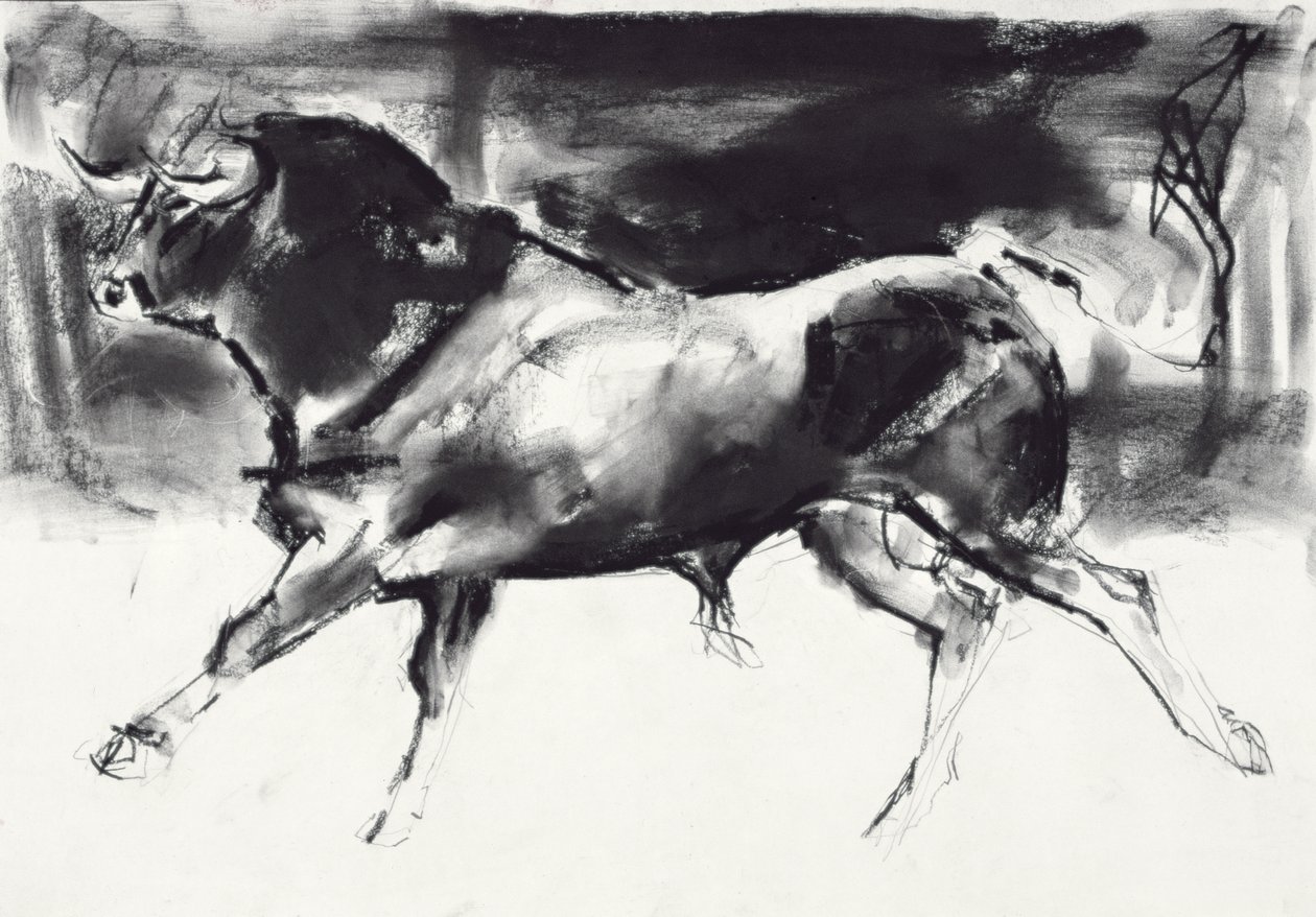 Black Bull (kol på papper) av Mark Adlington