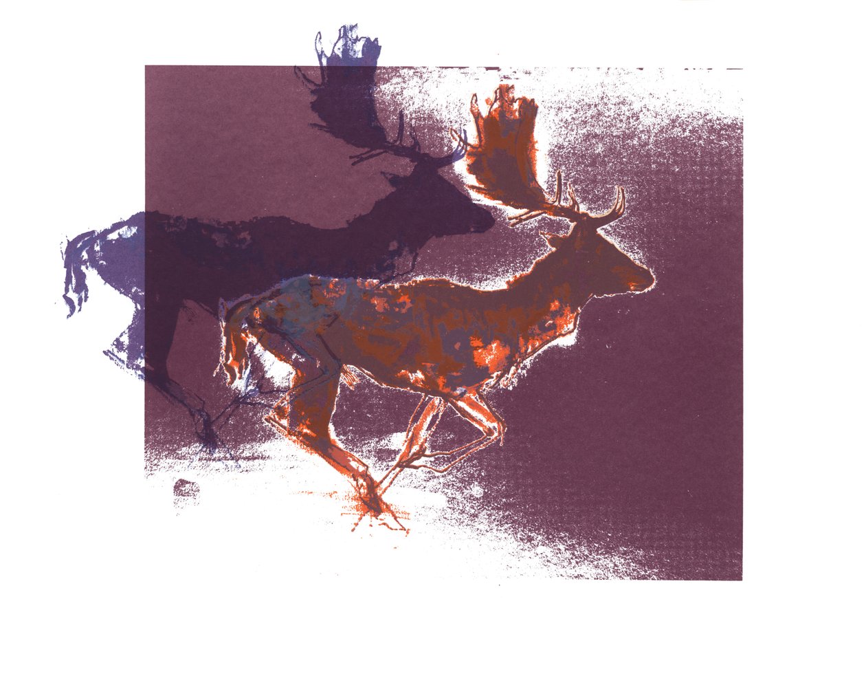 Fallow Bucks (orangelilac), 2015, (screentryck) av Mark Adlington
