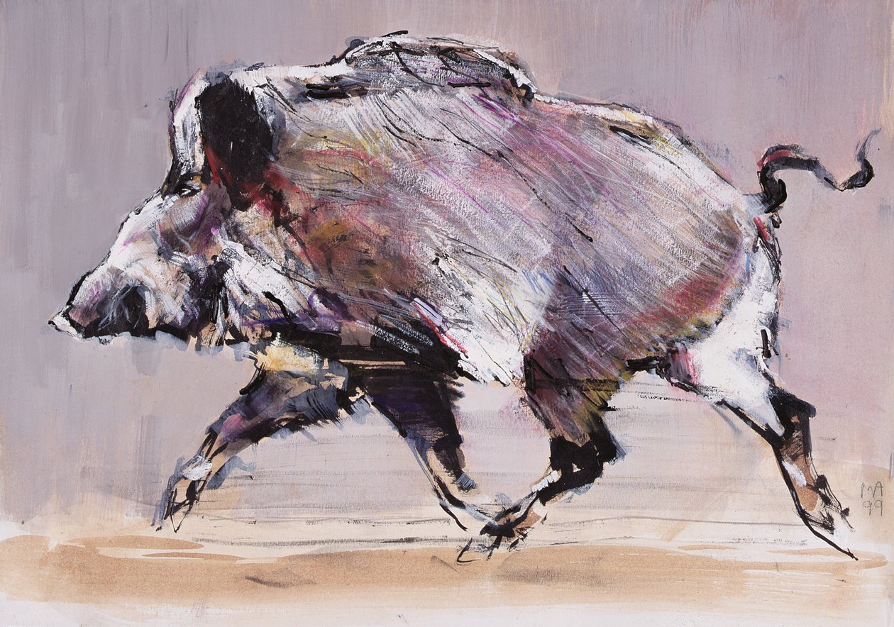 Running boar, 1999 (blandmaterial på papper) av Mark Adlington