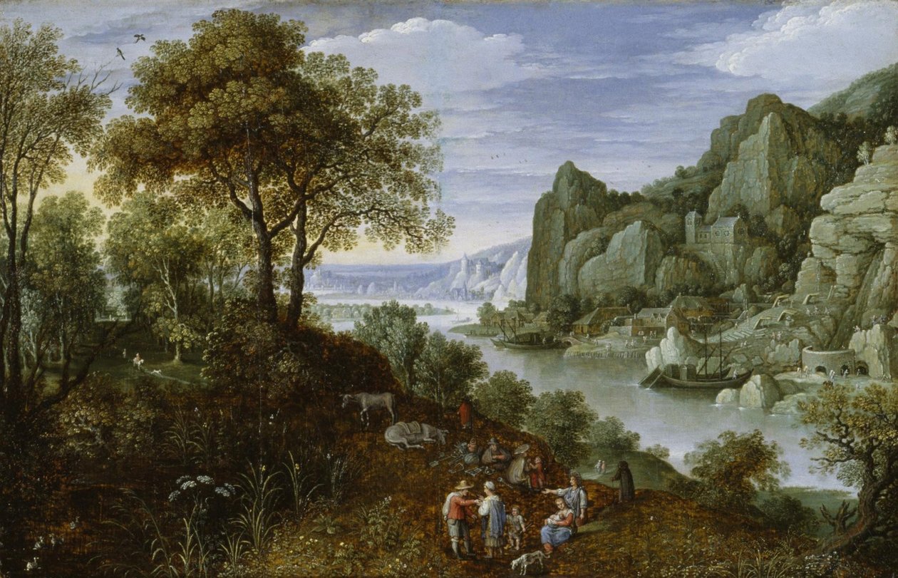 Flodlandskap med gruvdrift, 1620-29 av Marten Ryckaert