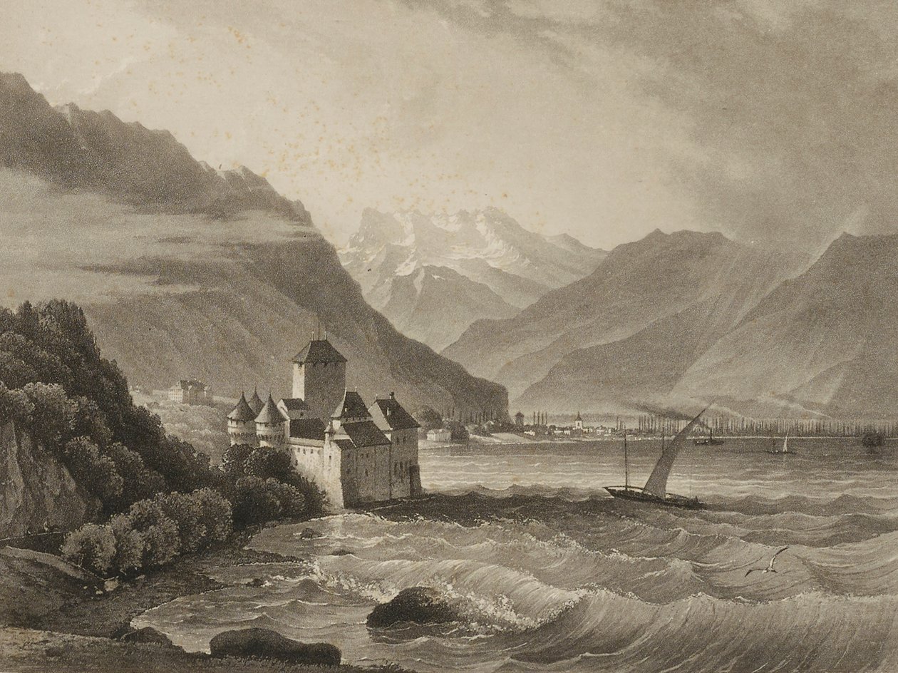 Chateau de Chillon; utsikt från Vevey av Martens