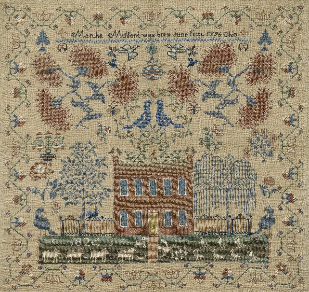 Sampler, 1824 (siden på linne) av Martha Mulford