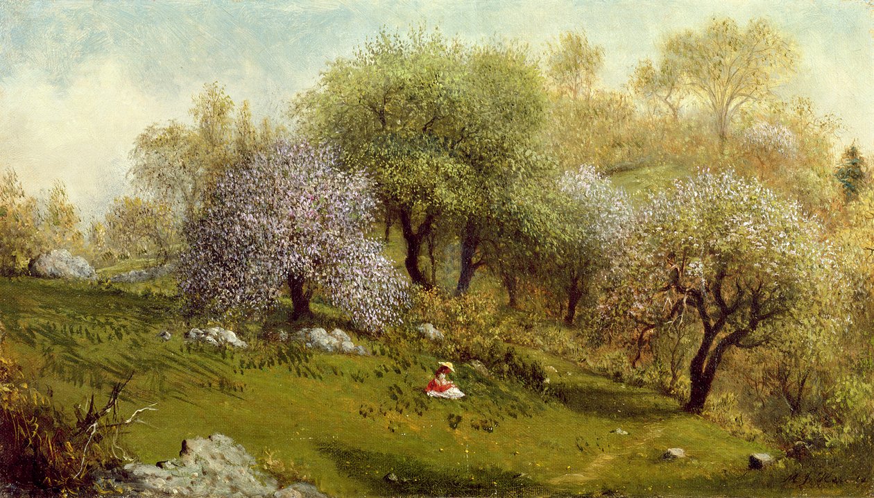 Girl on a Hillside, Apple Blossoms, 1874 av Martin Johnson Heade
