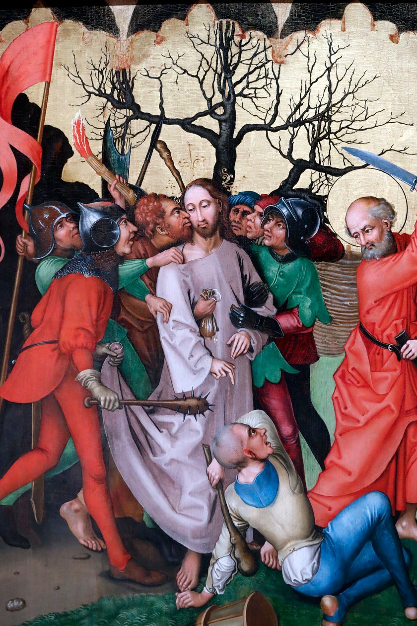 Judas kyss (olja på träpanel) av Martin Schongauer