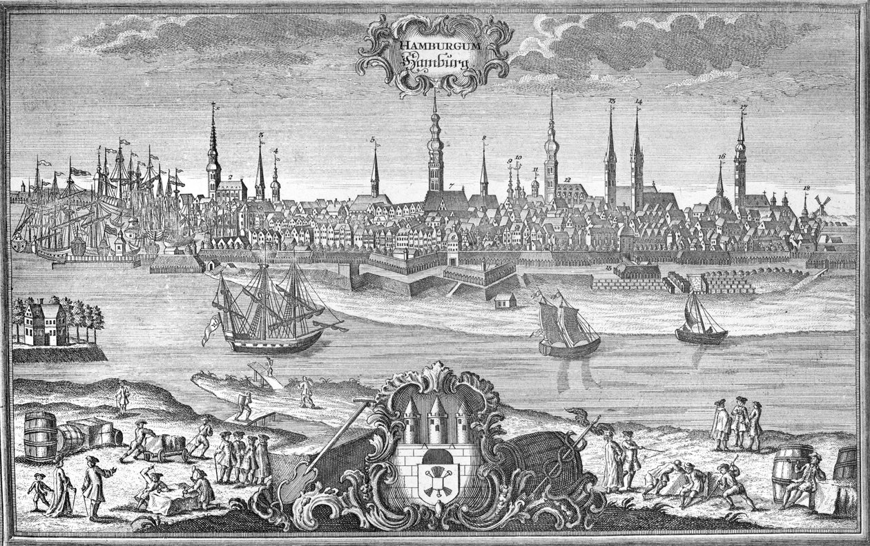 Vy över Hamburg, ca 1710-50 av Martin Engelbrecht