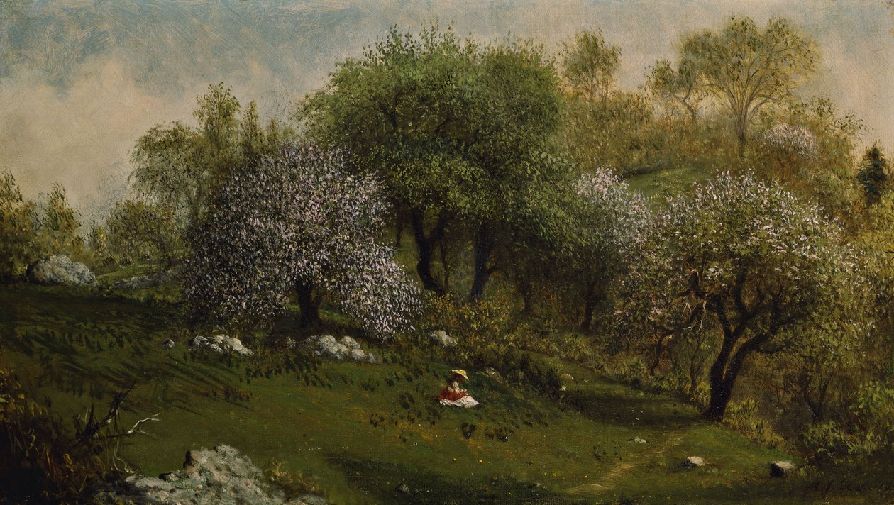 Flicka på en sluttning, Apple Blossoms av Martin Johnson Heade