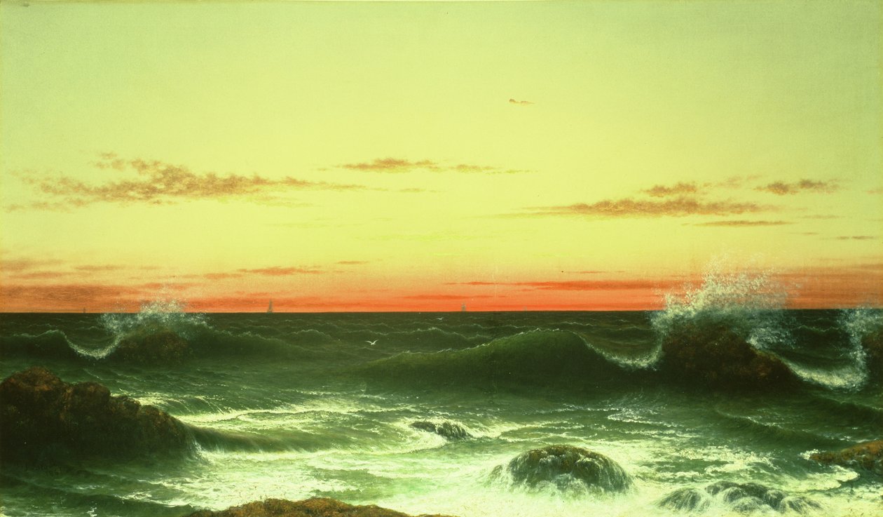 Havslandskap: Solnedgång, 1861 av Martin Johnson Heade