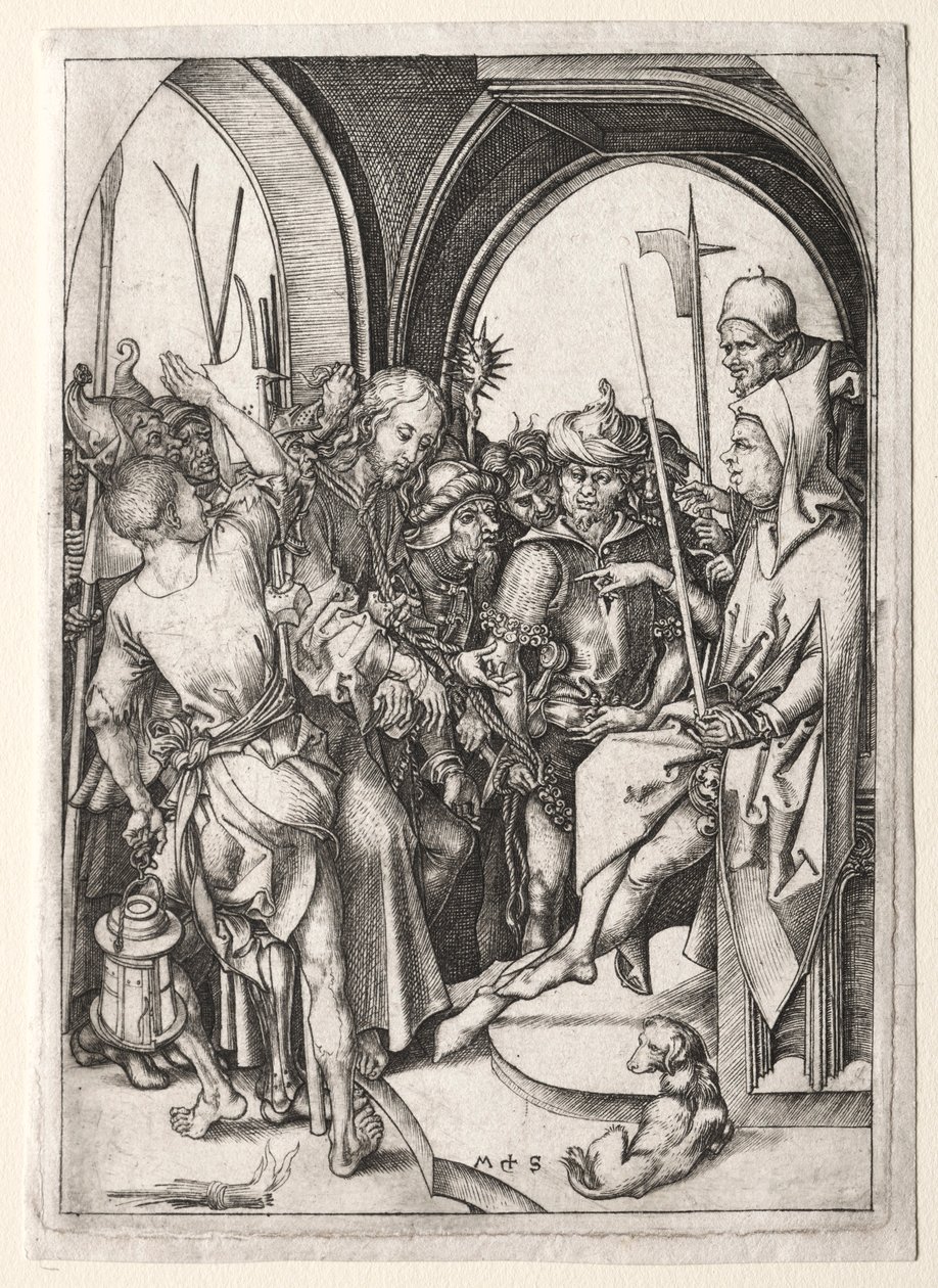 Kristus inför översteprästen. av Martin Schongauer