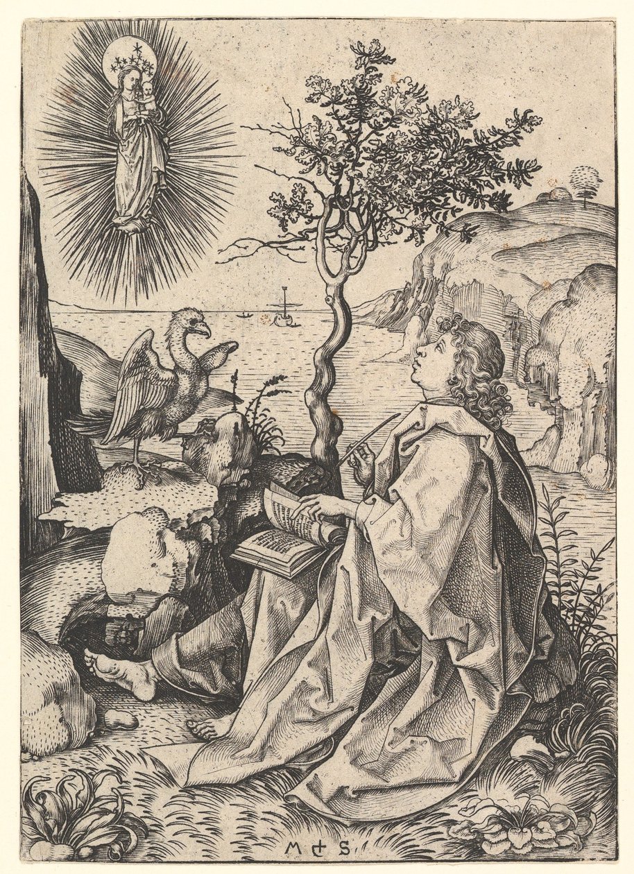 Saint John på Patmos, ca. 1435-1491. av Martin Schongauer