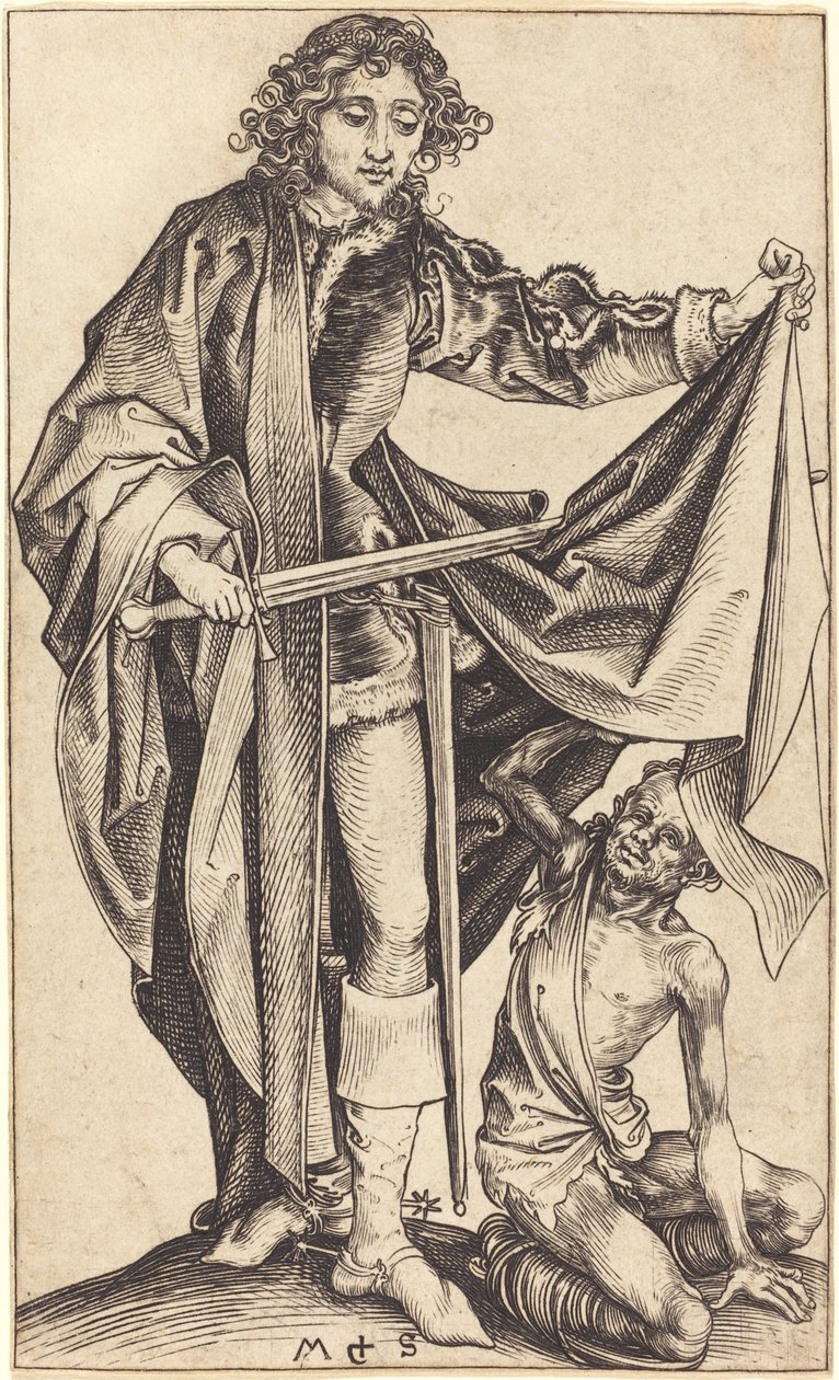 Saint Martin delar sin mantel av Martin Schongauer