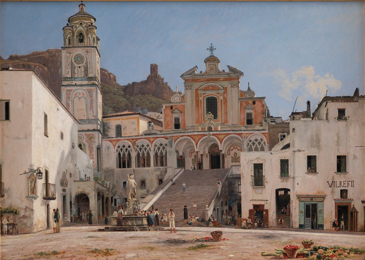 Utsikt över torget i Amalfi av Martinus Rorbye