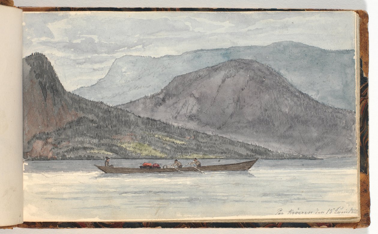 Fjordlandskap med roddbåt av Martinus Rørbye